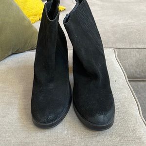 Black suede booties heel